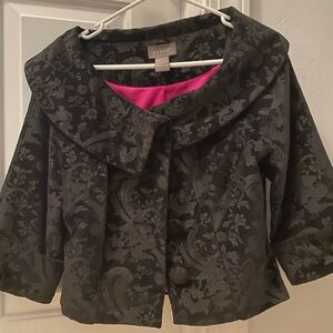 Kenar Black Floral Cape Jacket with Pink Lining